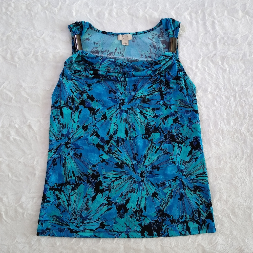 Yvos Turquoise Floral Print Top